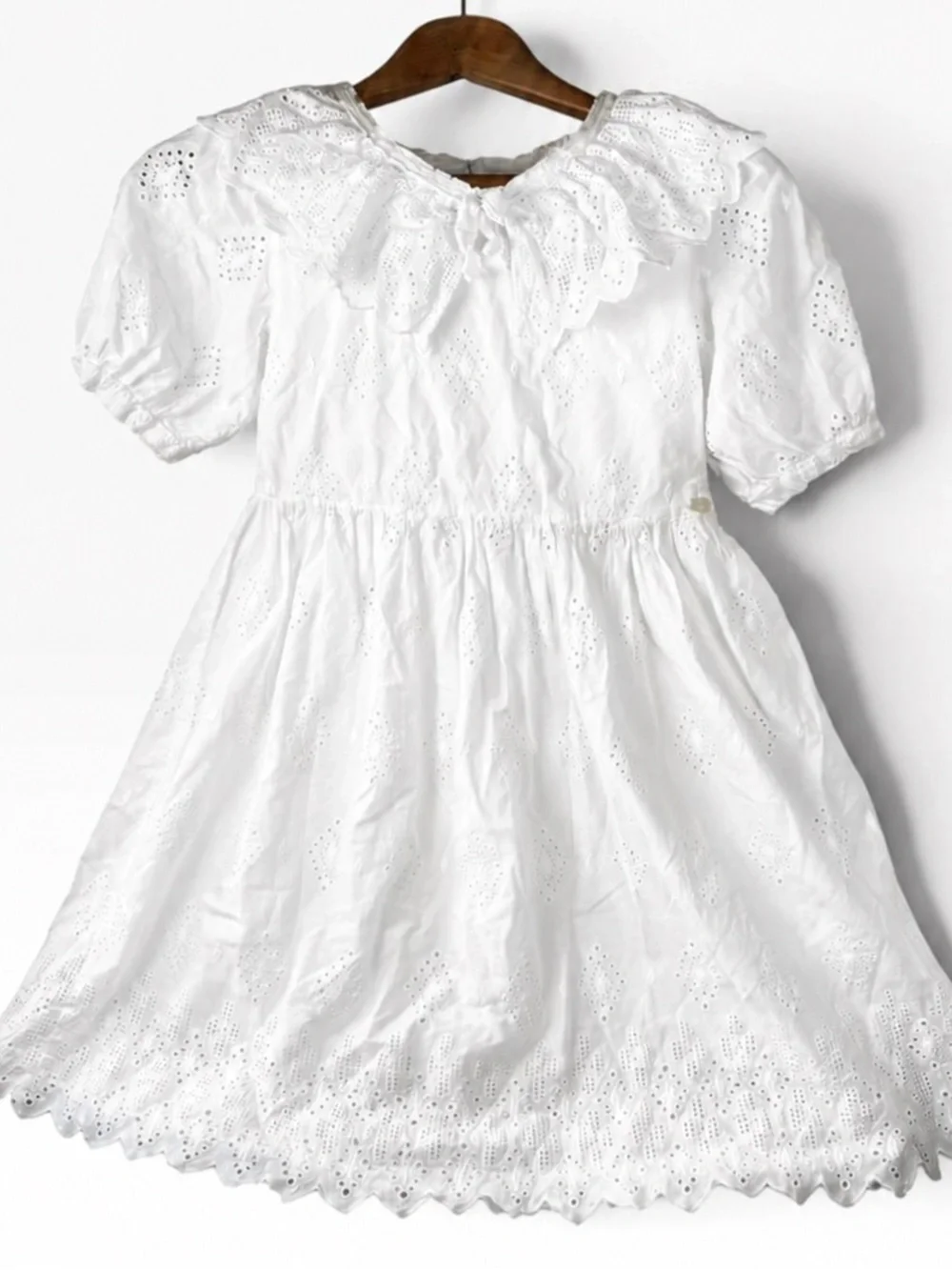 White Eyelet 100% Cotton Eyelet Lace Dress Girls Size 10 Heirloom Garden Party